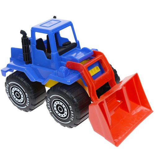 Produktbilde av Plasto Blå Traktor Med Rød Frontlaster  - 30 cm